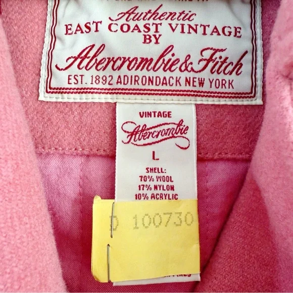 90s Abercrombie & Fitch Jacket Peacoat Wool Blend Size Large Vintage Salmon Pink - Picture 4 of 7